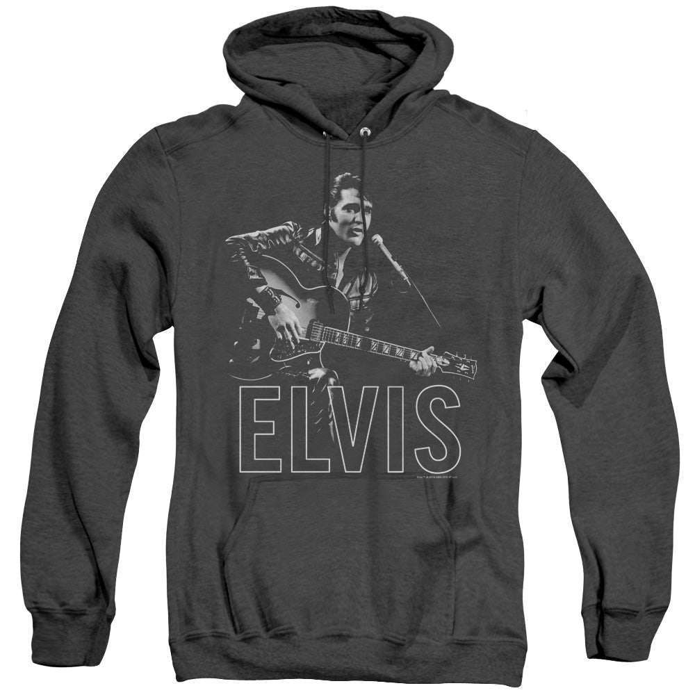 Elvis Presley Guitar in Hand Heather Mens Hoodie Black