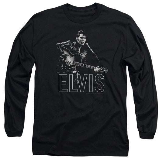 Elvis Presley Guitar in Hand Mens Long Sleeve Shirt Black