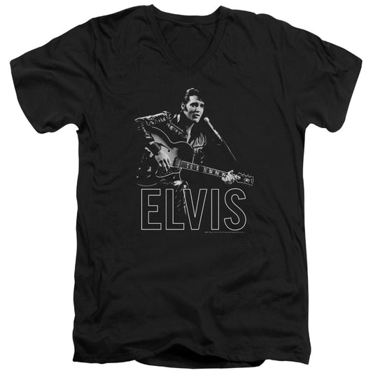 Elvis Presley Guitar in Hand Mens Slim Fit V-Neck T Shirt Black