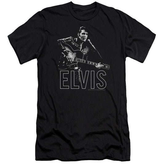 Elvis Presley Guitar in Hand Slim Fit Mens T Shirt Black