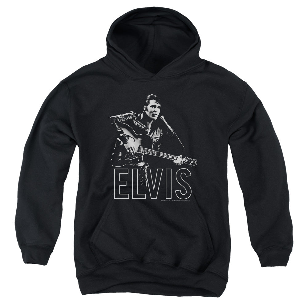 Elvis Presley Guitar in Hand Kids Youth Hoodie Black