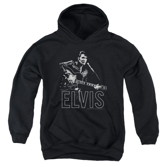 Elvis Presley Guitar in Hand Kids Youth Hoodie Black