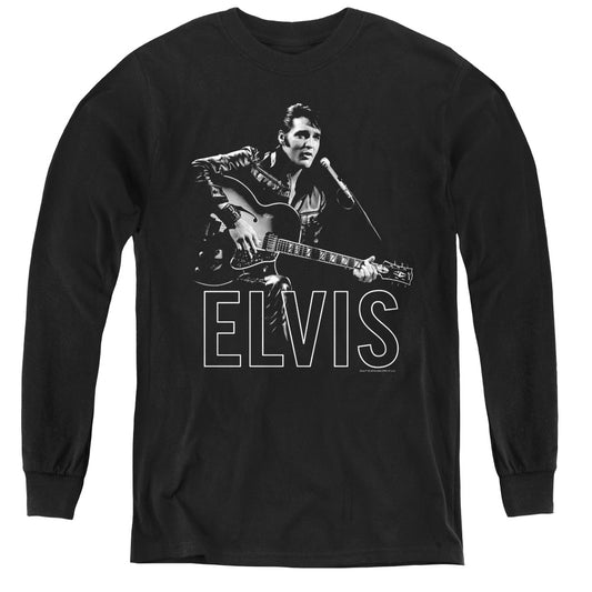 Elvis Presley Guitar in Hand Long Sleeve Kids Youth T Shirt Black