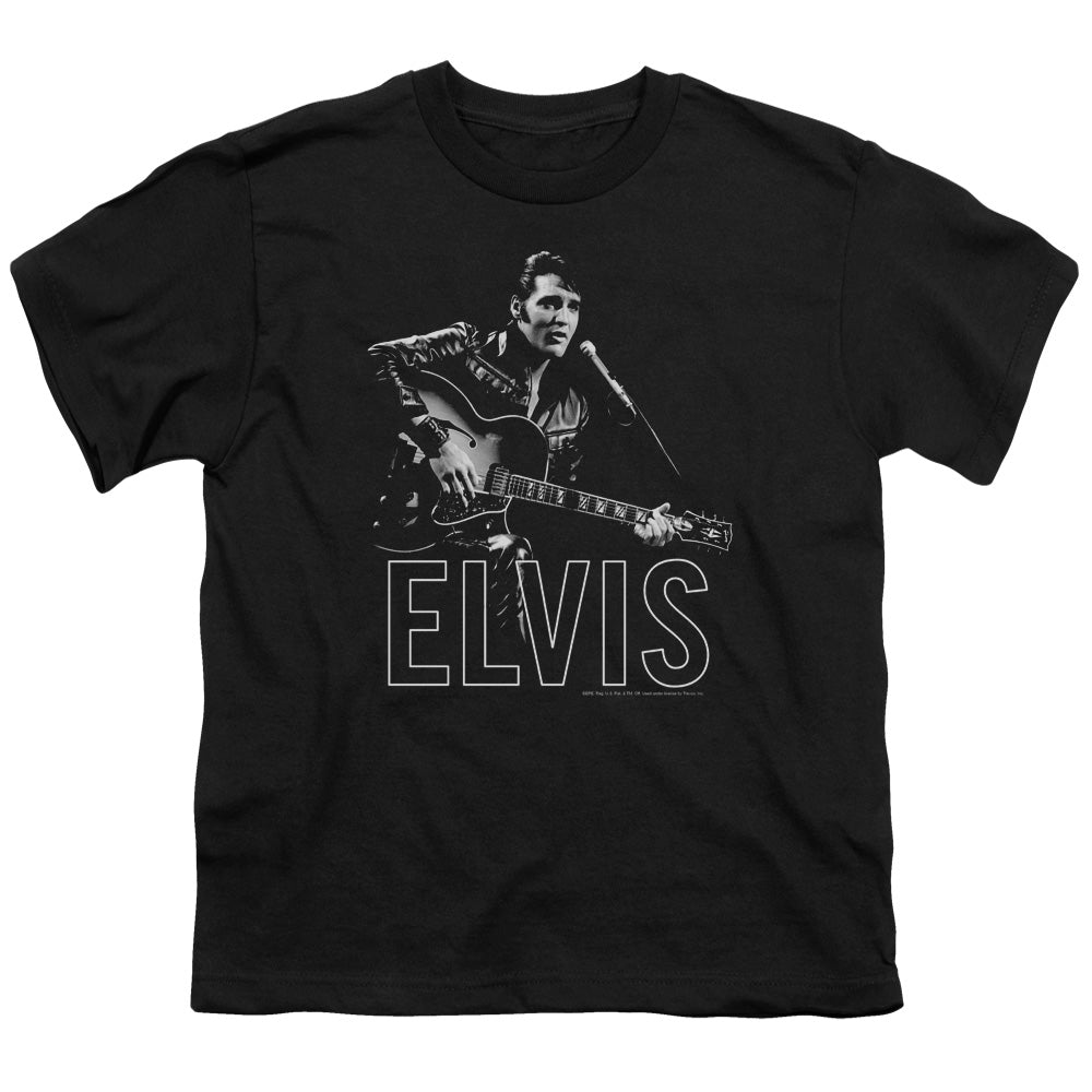 Elvis Presley Guitar in Hand Kids Youth T Shirt Black