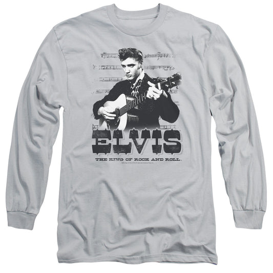 Elvis Presley the King of Mens Long Sleeve Shirt Silver