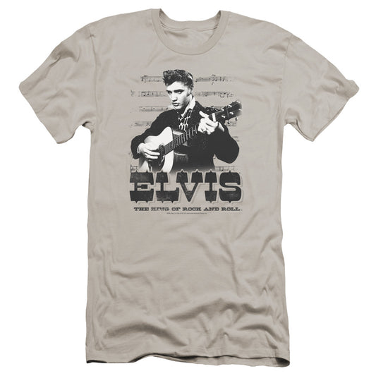 Elvis Presley the King of Premium Bella Canvas Slim Fit Mens T Shirt Silver