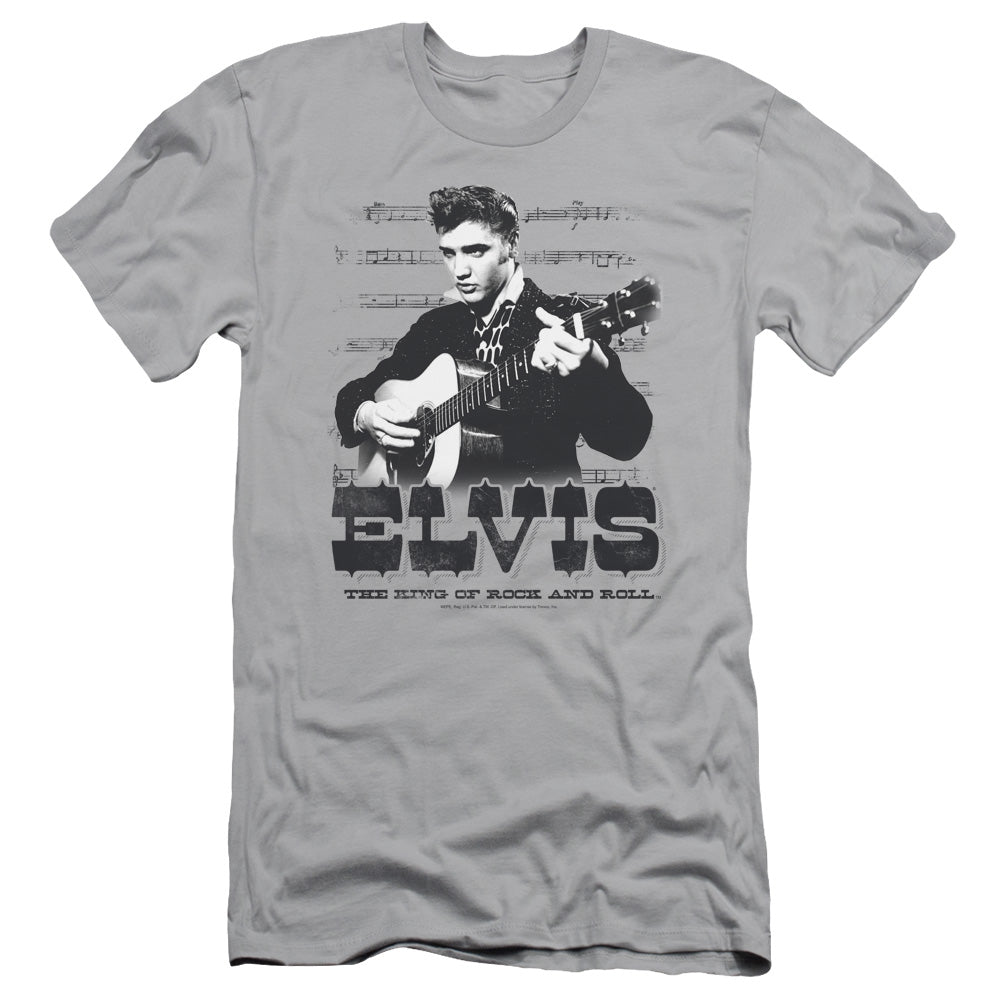 Elvis Presley the King of Slim Fit Mens T Shirt Silver