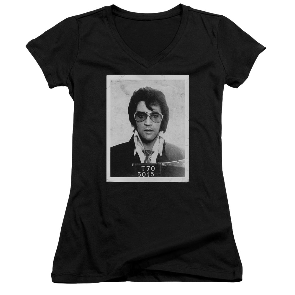 Elvis Presley Framed Junior Sheer Cap Sleeve V Neck Womens T Shirt Black