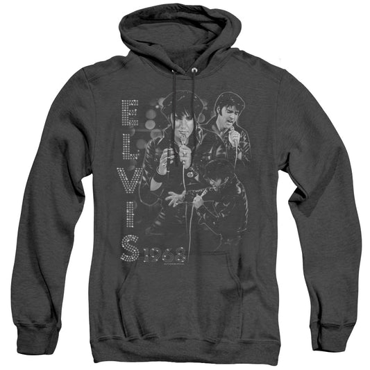 Elvis Presley Leathered Mens Heather Hoodie Black Officially Licensed