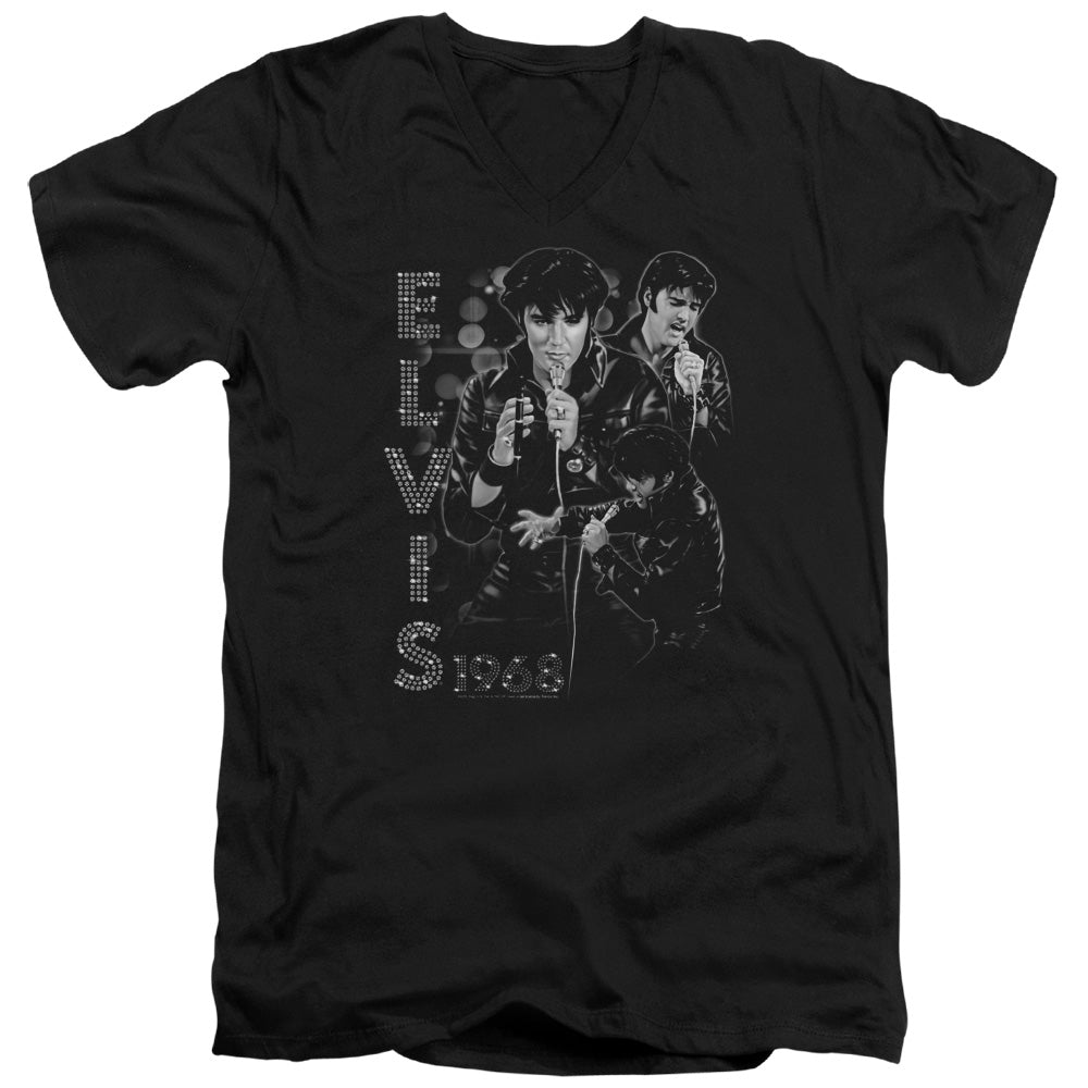 Elvis Presley Leathered Mens Slim Fit V-Neck T Shirt Black