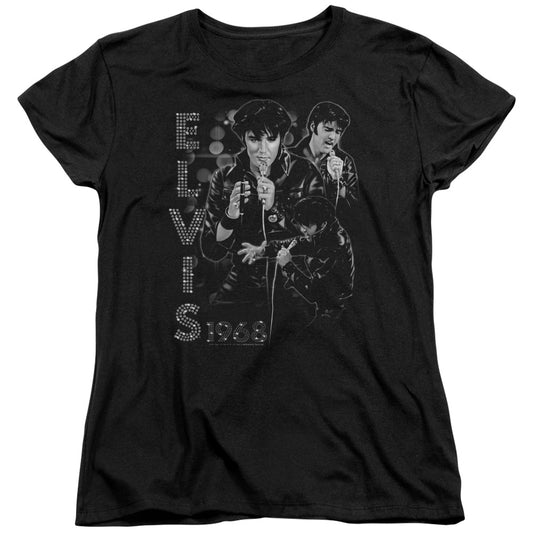 Elvis Presley Leathered Womens T Shirt Black