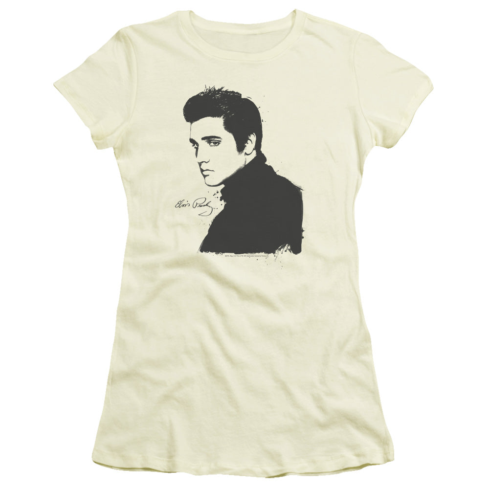 Elvis Presley Black Paint Junior Sheer Cap Sleeve Womens T Shirt Cream