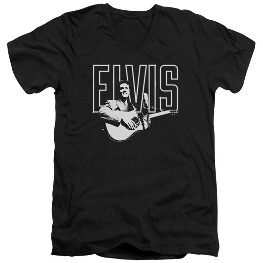 Elvis Presley White Glow Mens Slim Fit V-Neck T Shirt Black