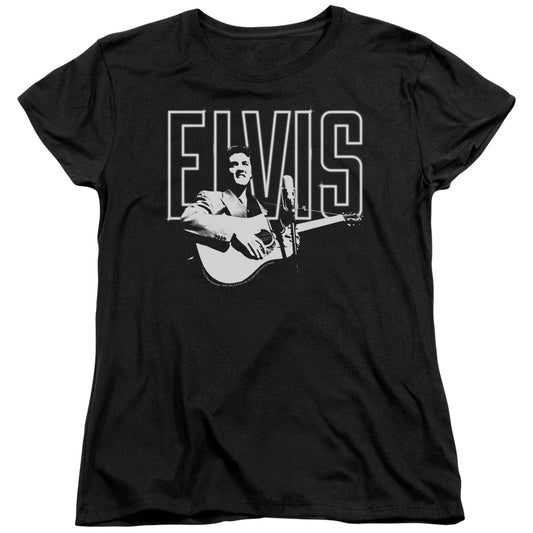 Elvis Presley White Glow Womens T Shirt Black