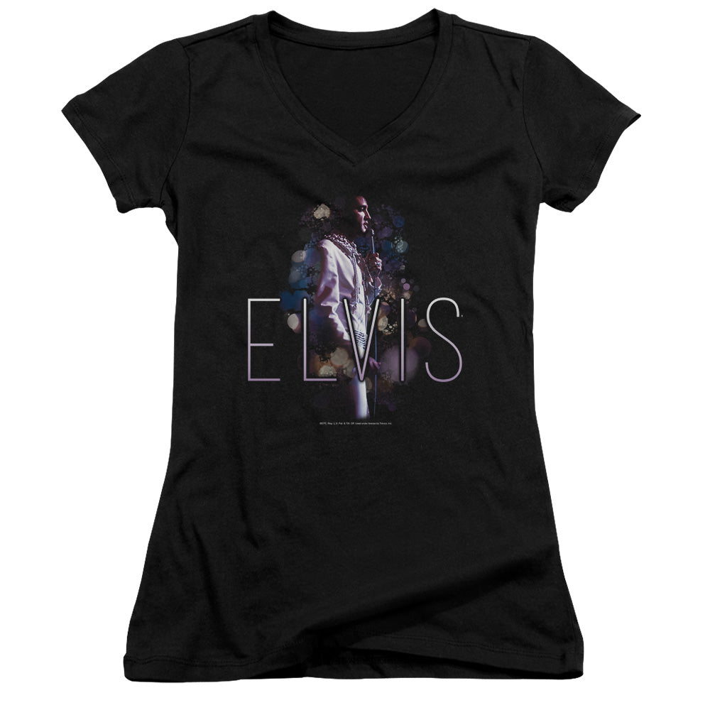 Elvis Presley Dream State Junior Sheer Cap Sleeve V Neck Womens T Shirt Black