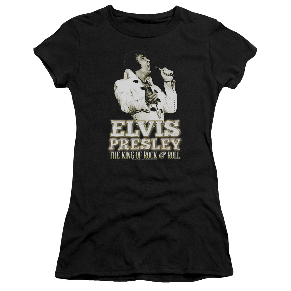 Elvis Presley Golden Junior Sheer Cap Sleeve Womens T Shirt Black