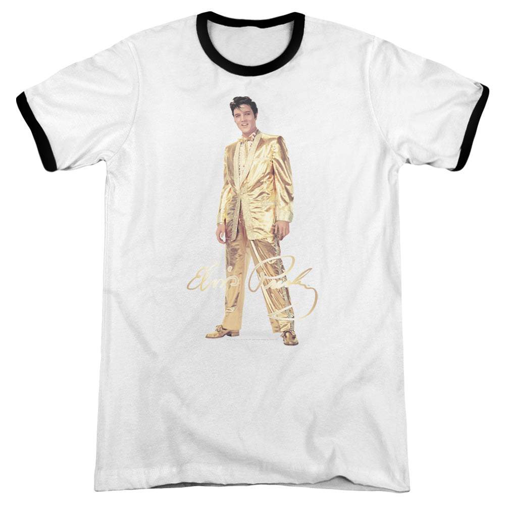 Elvis Presley Gold Lame Suit Heather Ringer Mens T Shirt White