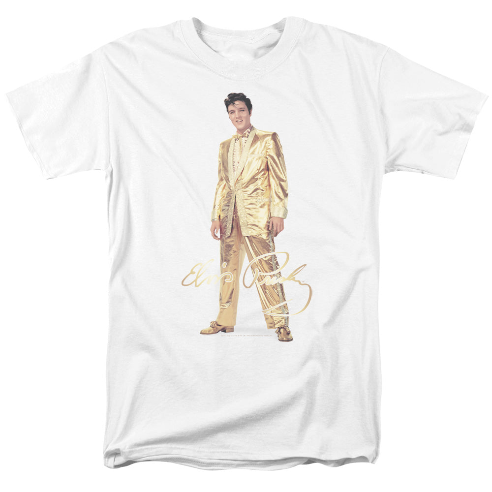 Elvis Presley Gold Lame Suit Mens T Shirt White