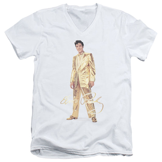 Elvis Presley Gold Lame Suit Mens Slim Fit V-Neck T Shirt White