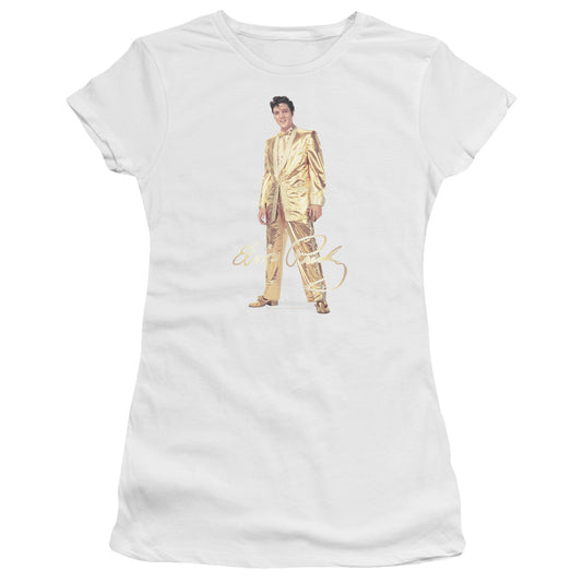 Elvis Presley Gold Lame Suit Junior Sheer Cap Sleeve Womens T Shirt White