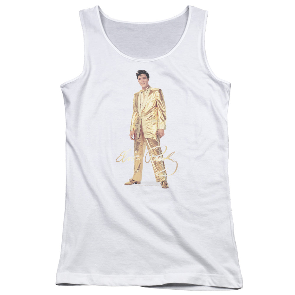 Elvis Presley Gold Lame Suit Womens Tank Top Shirt White