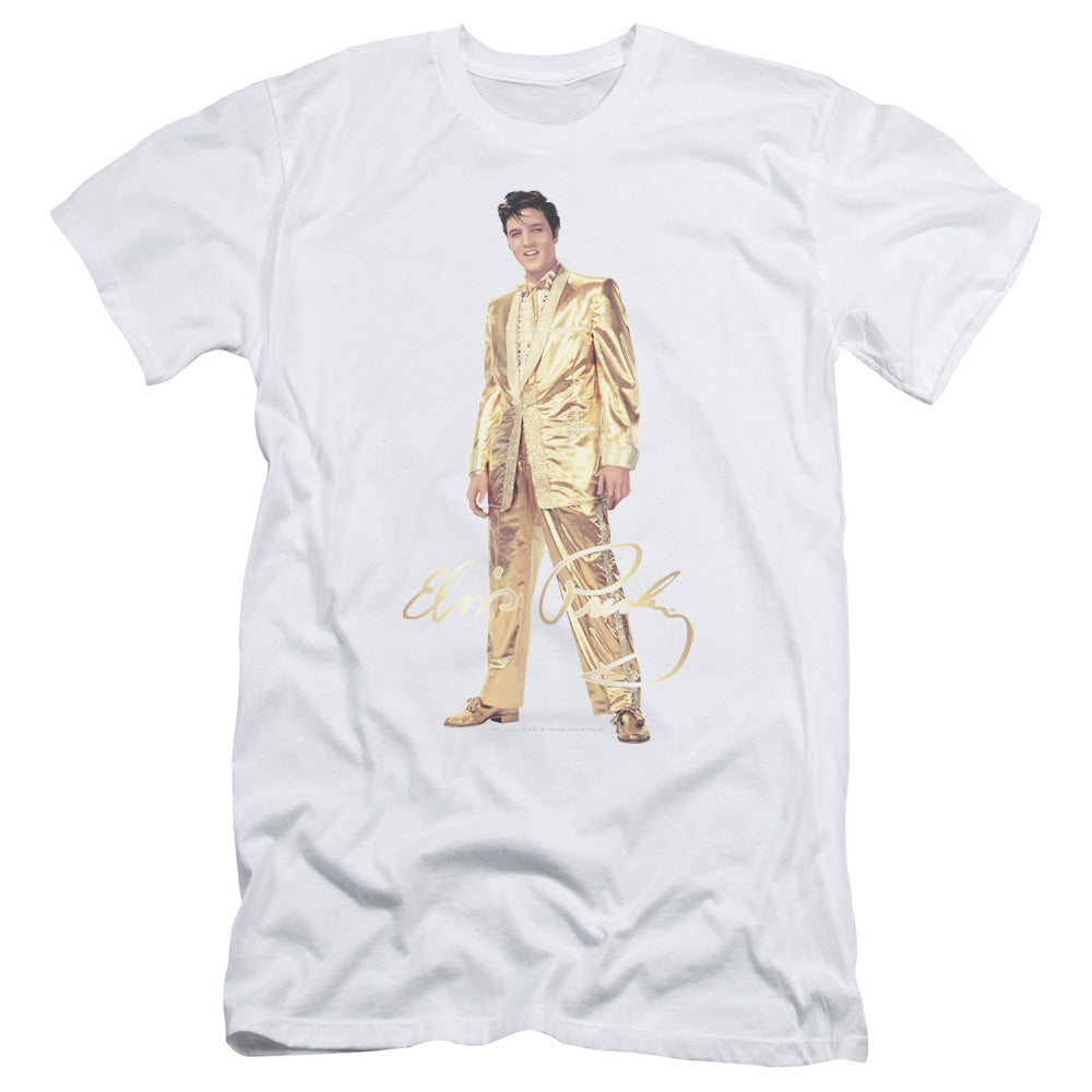 Elvis Presley Gold Lame Suit Slim Fit Mens T Shirt White