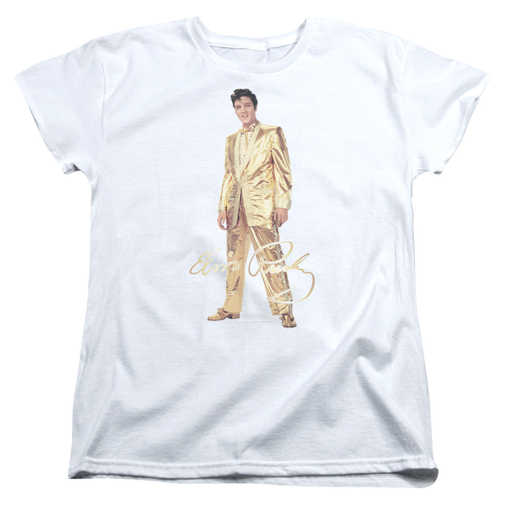 Elvis Presley Gold Lame Suit Womens T Shirt White