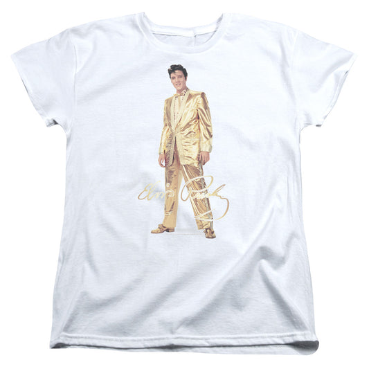 Elvis Presley Gold Lame Suit Womens T Shirt White