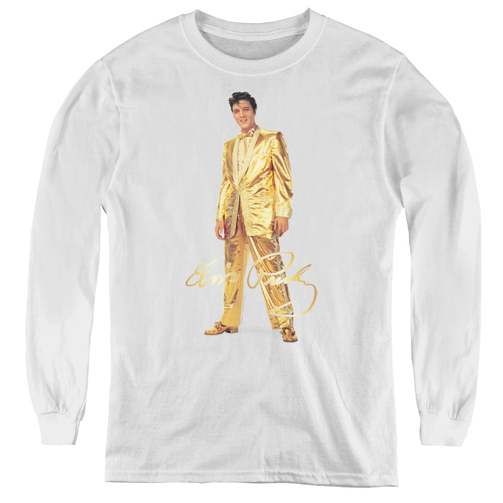 Elvis Presley Gold Lame Suit Long Sleeve Kids Youth T Shirt White