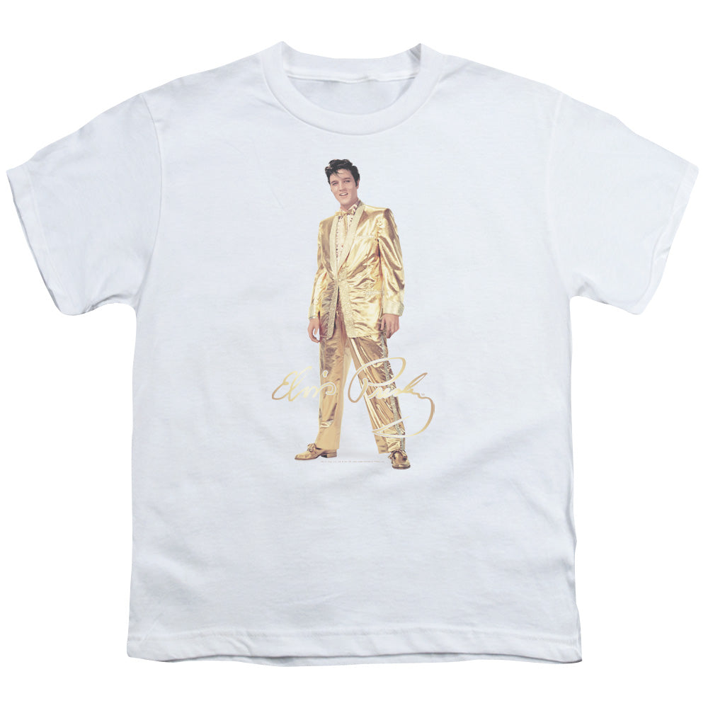 Elvis Presley Gold Lame Suit Kids Youth T Shirt White