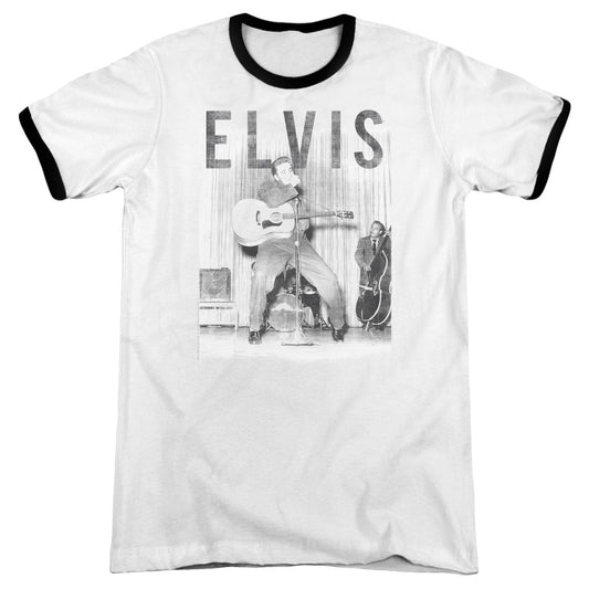 Elvis Presley With the Band Heather Ringer Mens T Shirt White