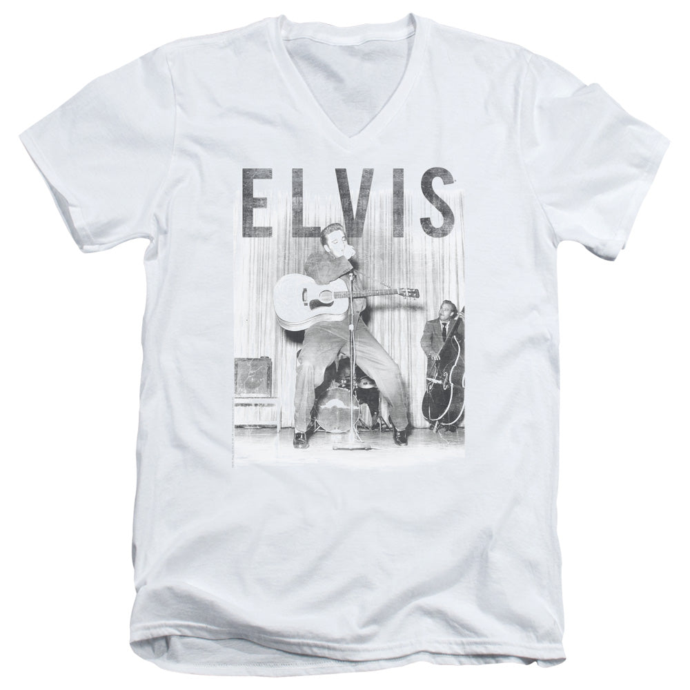 Elvis Presley With the Band Mens Slim Fit V Neck T Shirt White