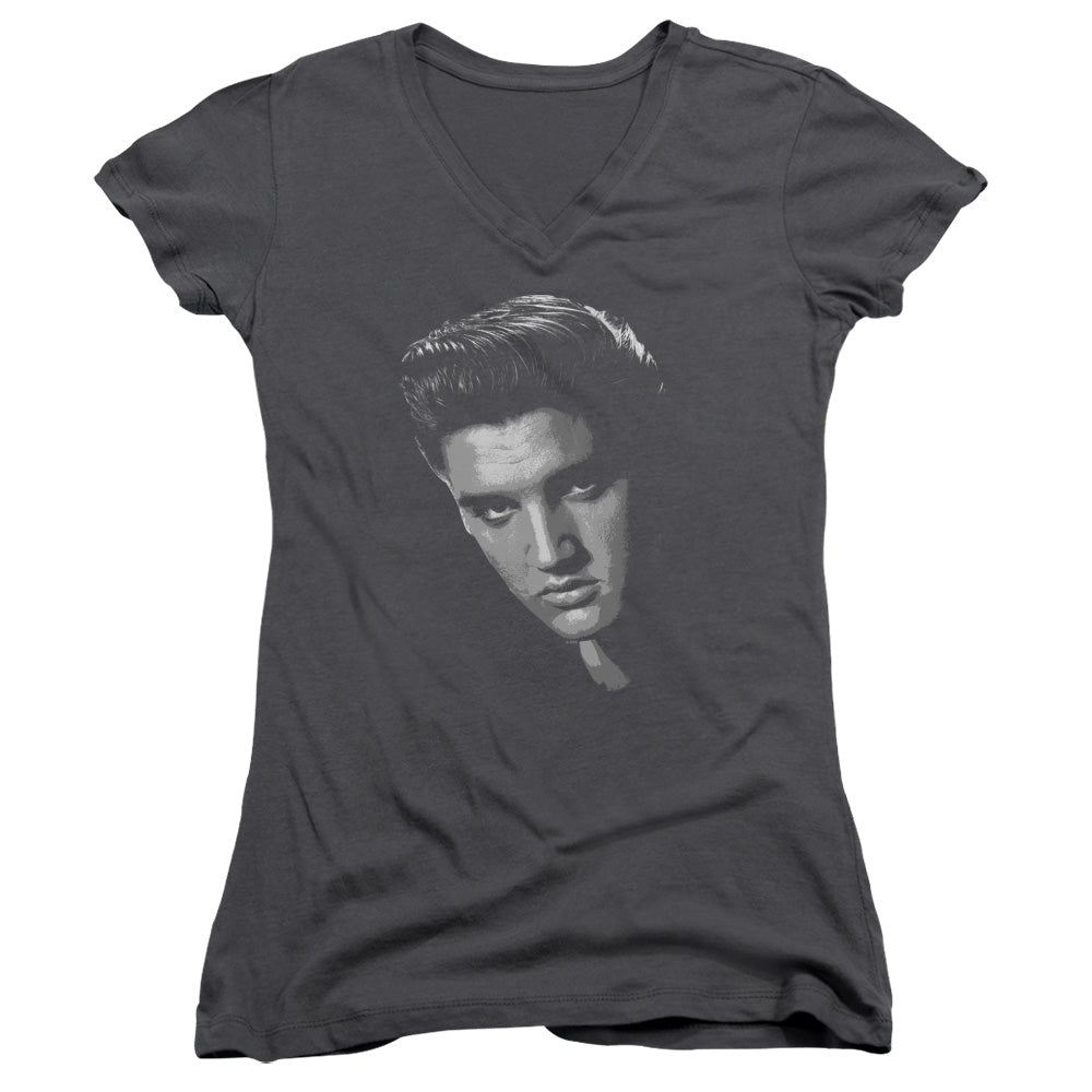 Elvis Presley American Idol Junior Sheer Cap Sleeve V Neck Womens T Shirt Charcoal