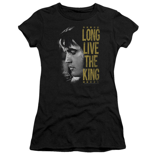 Elvis Presley Long Live the King Junior Sheer Cap Sleeve Womens T Shirt Black