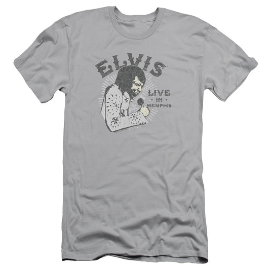 Elvis Presley Live in Memphis Slim Fit Mens T Shirt Silver