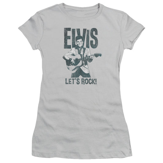 Elvis Presley Lets Rock Junior Sheer Cap Sleeve Womens T Shirt Silver