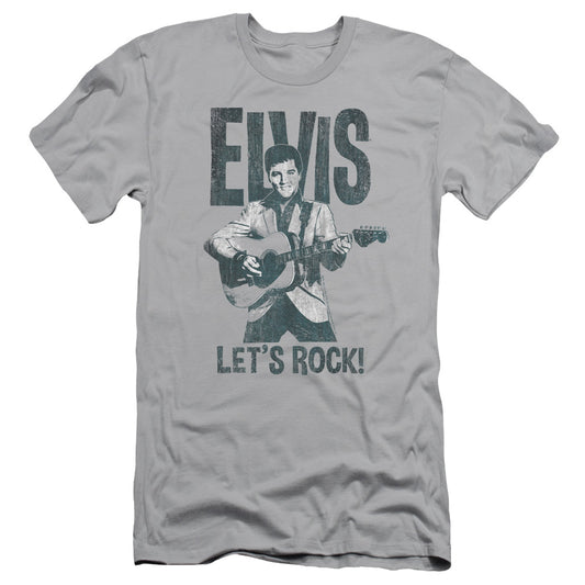 Elvis Presley Lets Rock Slim Fit Mens T Shirt Silver