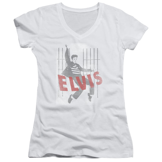 Elvis Presley Iconic Pose Junior Sheer Cap Sleeve V Neck Womens T Shirt White