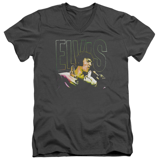 Elvis Presley Multicolored Mens Slim Fit V Neck T Shirt Charcoal