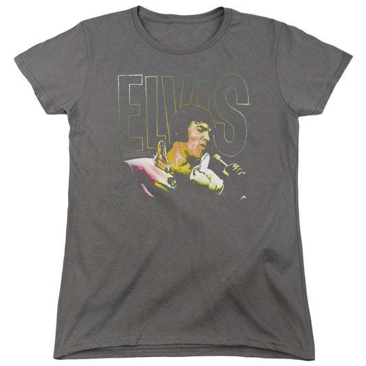 Elvis Presley Multicolored Womens T Shirt Charcoal