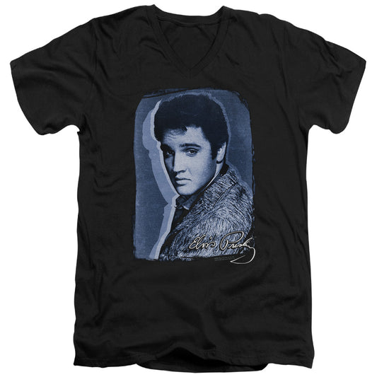 Elvis Presley Overlay Mens Slim Fit V Neck T Shirt Black