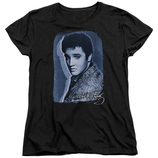 Elvis Presley Overlay Womens T Shirt Black