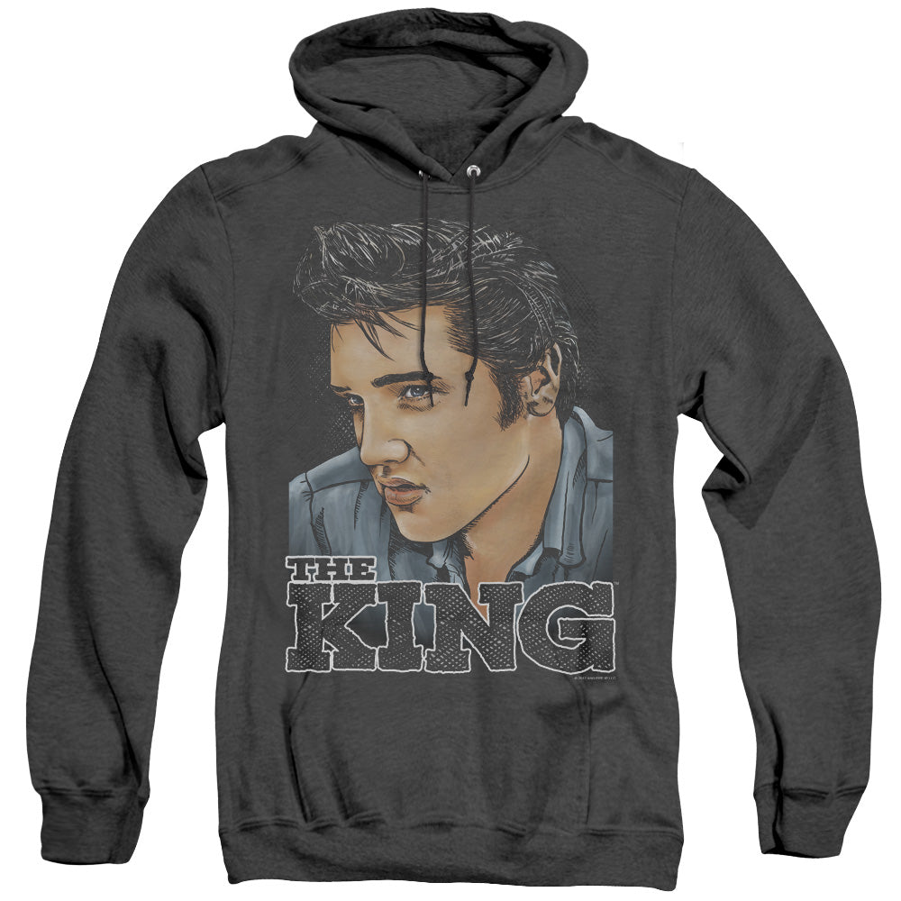 Elvis Presley Graphic King Mens Heather Hoodie Black Officially Licensed