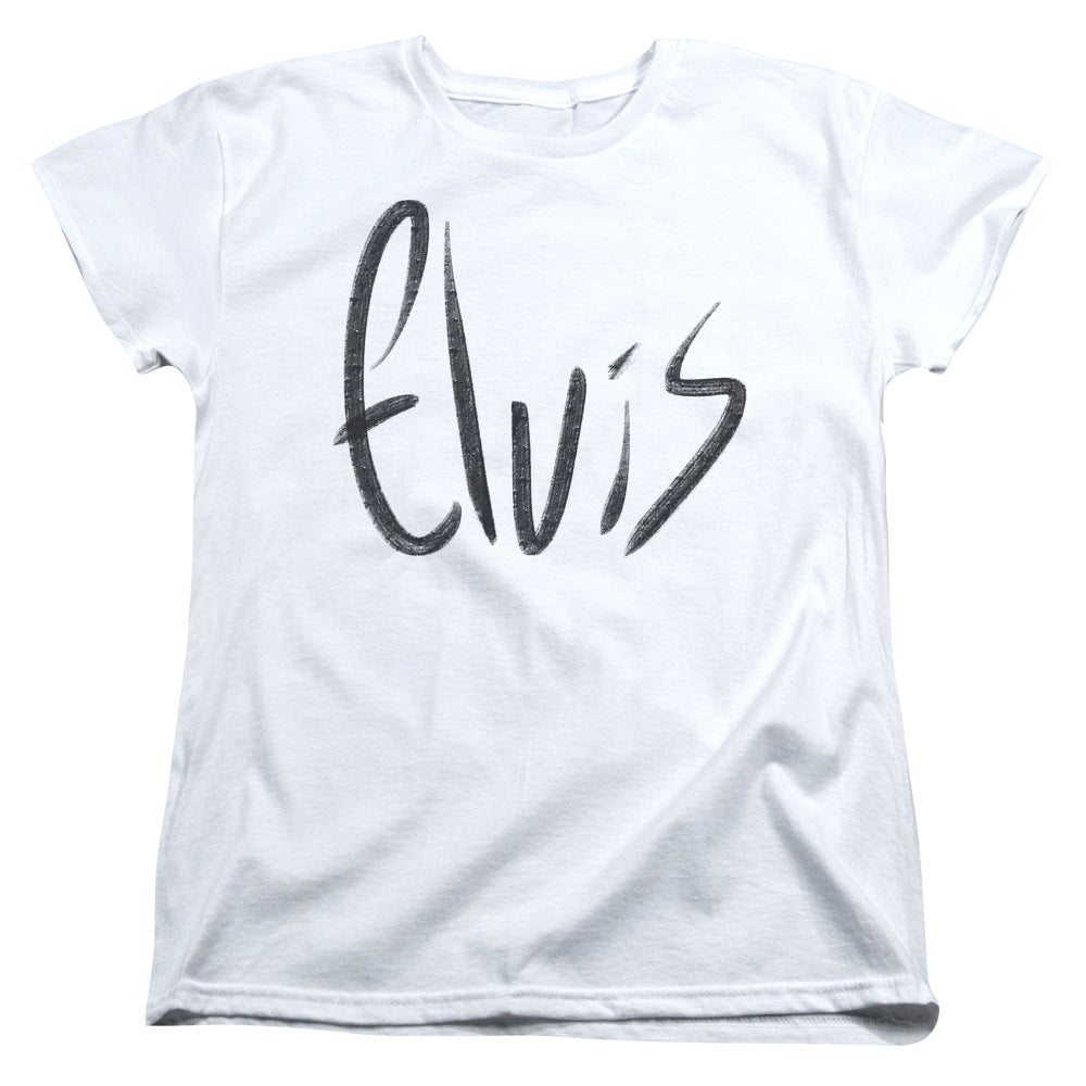 Elvis Presley Sketchy Name Womens T Shirt White