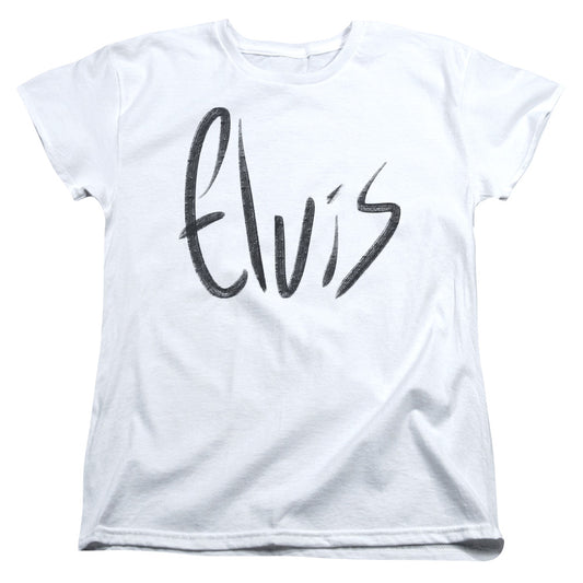 Elvis Presley Sketchy Name Womens T Shirt White