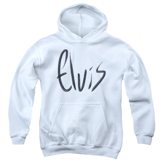 Elvis Presley Sketchy Name Kids Youth Hoodie White