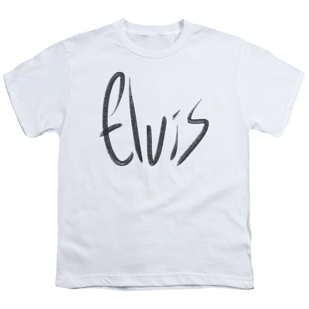 Elvis Presley Sketchy Name Kids Youth T Shirt White