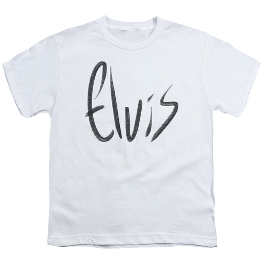Elvis Presley Sketchy Name Kids Youth T Shirt White