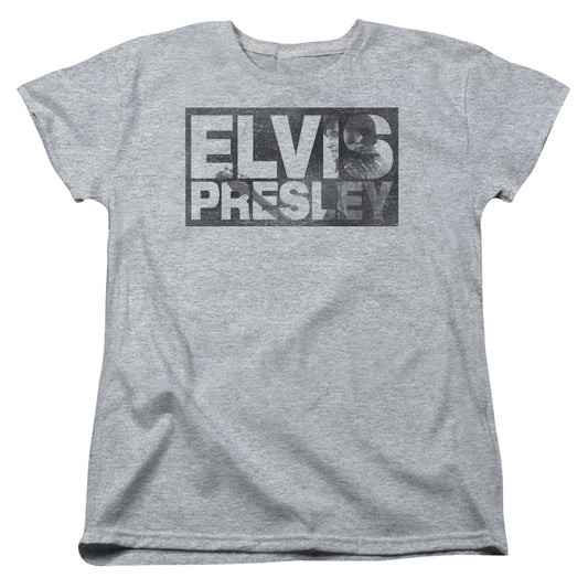 Elvis Presley Block Letters Womens T Shirt Athletic Heather