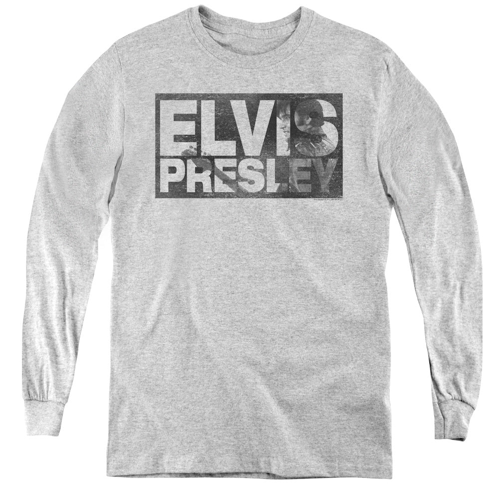 Elvis Presley Block Letters Long Sleeve Kids Youth T Shirt Athletic Heather
